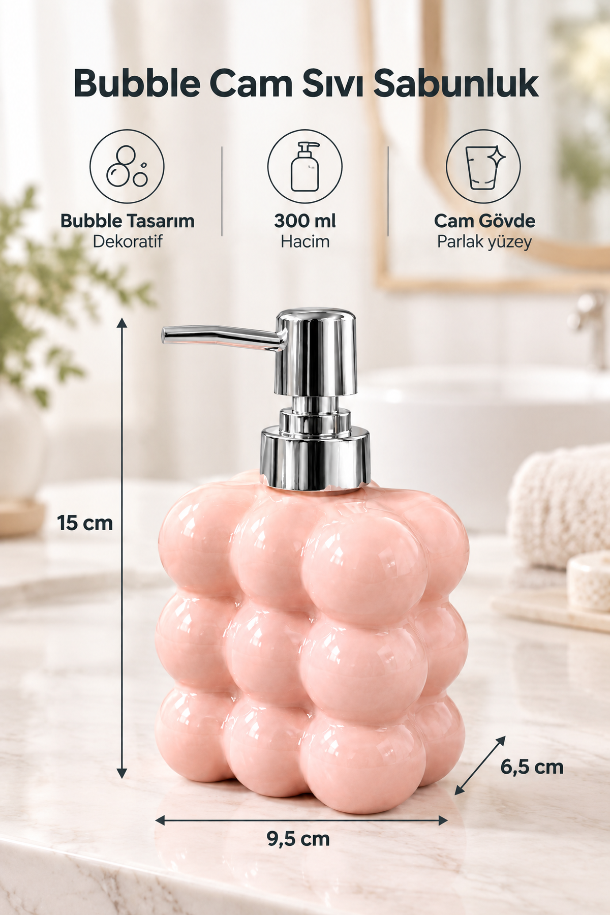 Bubble Cam Sıvı Sabunluk, 300 ml -, 9,5x6,5x15 cm – Somon