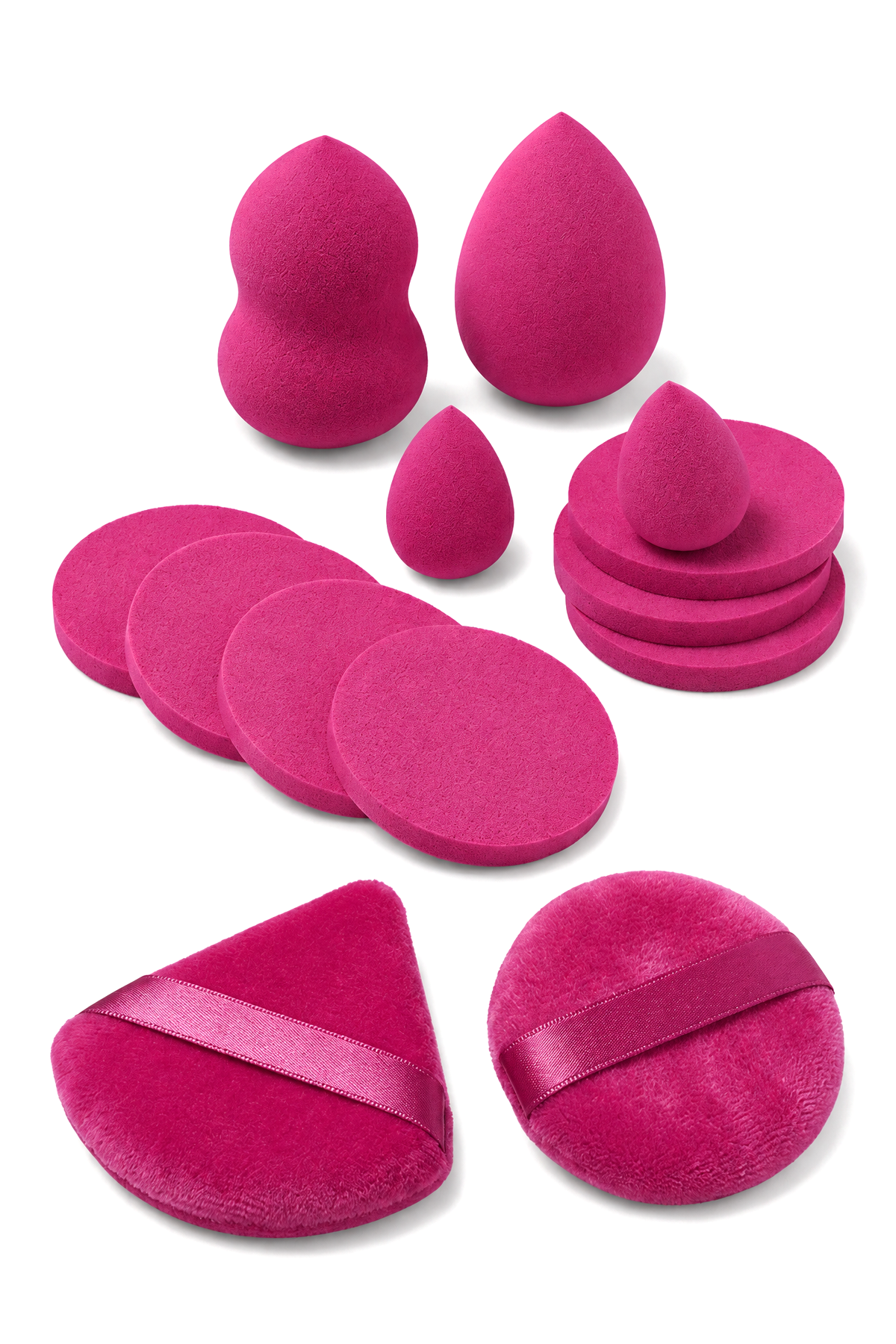 Pembe Renk 10 Parça Profesyonel Makyaj Süngeri Seti Pudra Puff Blender