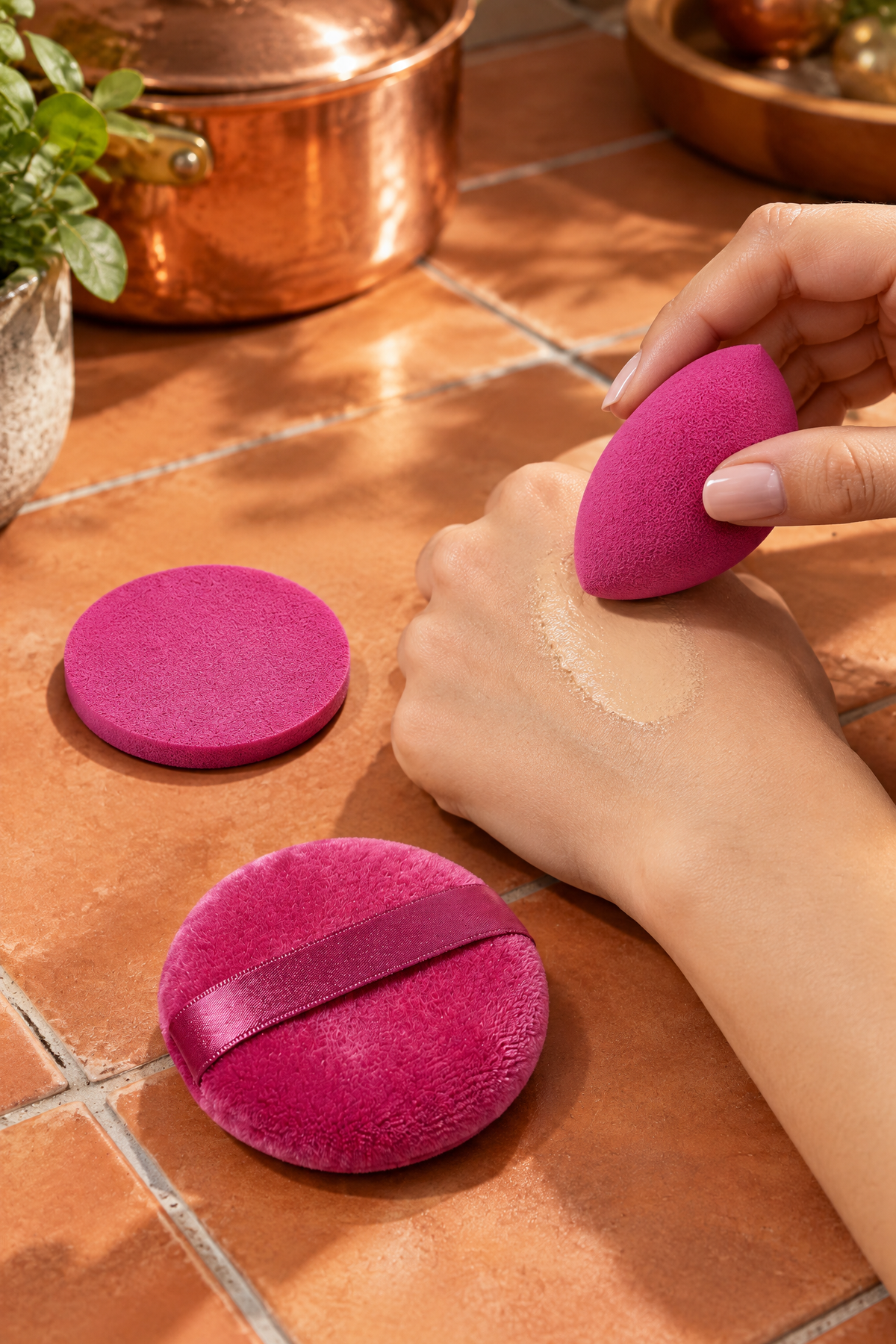 Pembe Renk 10 Parça Profesyonel Makyaj Süngeri Seti Pudra Puff Blender