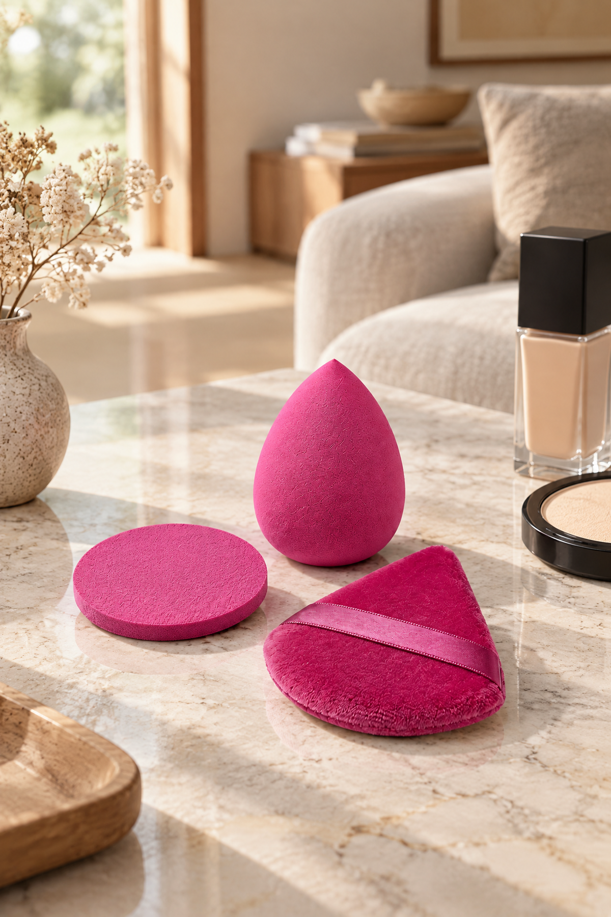 Pembe Renk 10 Parça Profesyonel Makyaj Süngeri Seti Pudra Puff Blender