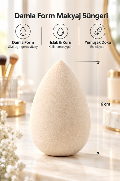 Makyaj Süngeri Krem Beauty Blender Fondöten ve Kapatıcı Uygulama Süngeri, 6 cm
