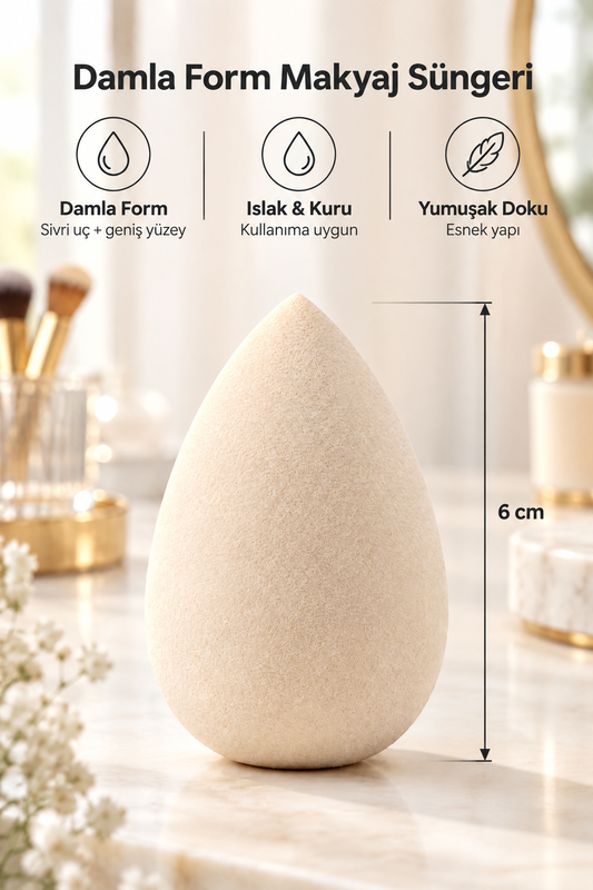 Makyaj Süngeri Krem Beauty Blender Fondöten ve Kapatıcı Uygulama Süngeri, 6 cm
