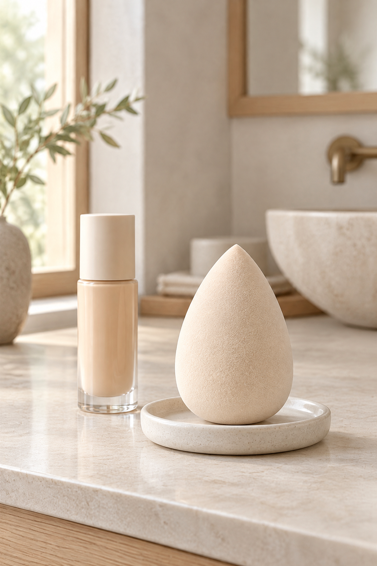 Makyaj Süngeri Krem Beauty Blender Fondöten ve Kapatıcı Uygulama Süngeri, 6 cm