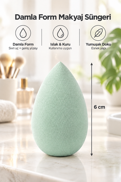 Makyaj Süngeri Yeşil Beauty Blender Fondöten ve Kapatıcı Uygulama Süngeri, 6 cm
