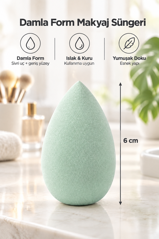 Makyaj Süngeri Yeşil Beauty Blender Fondöten ve Kapatıcı Uygulama Süngeri, 6 cm