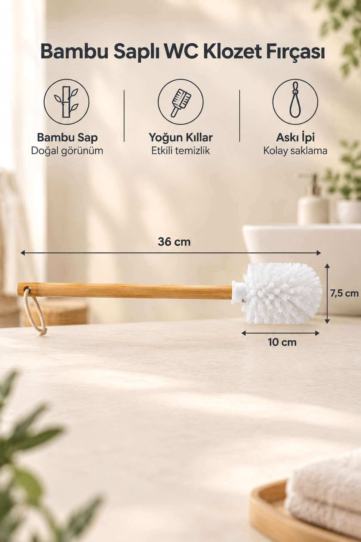 Bambu Saplı WC Klozet Fırçası – Dayanıklı Temizlik Fırçası 36 cm