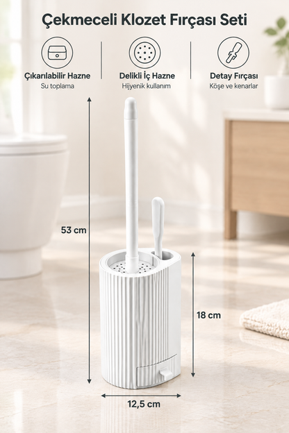 Klozet Fırçası Seti ve Detay Temizlik Fırçası, Yükseklik: 53 cm (35 cm sap + 18 cm fırçalık)