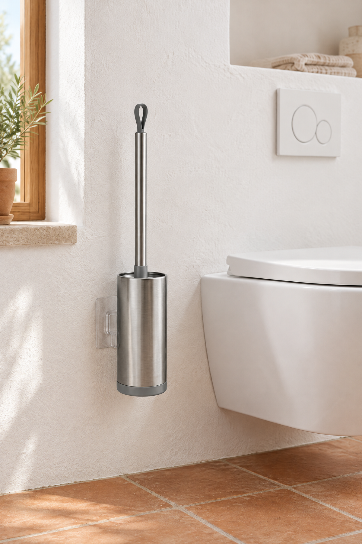 Metal WC Klozet Fırçası ve Fırçalık, Duvara Monte Edilebilir, 47 cm.