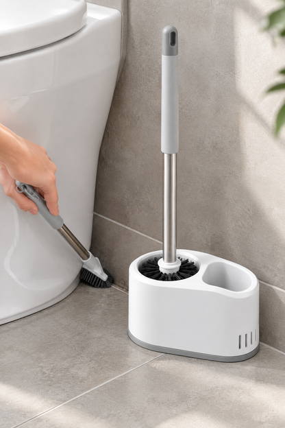 Çift Fırçalı WC Temizlik Seti, Beyaz, Duvara Monte Edilebilir, 51 cm