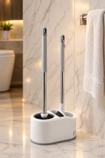 Çift Fırçalı WC Temizlik Seti, Beyaz, Duvara Monte Edilebilir, 51 cm
