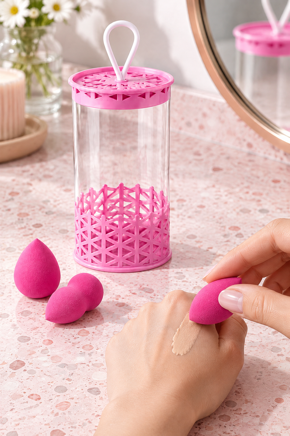 Mini Boy 8'li Koyu Pembe Makyaj Süngeri Seti- 2 cm x 3 cm Makyaj Uygulama Süngeri