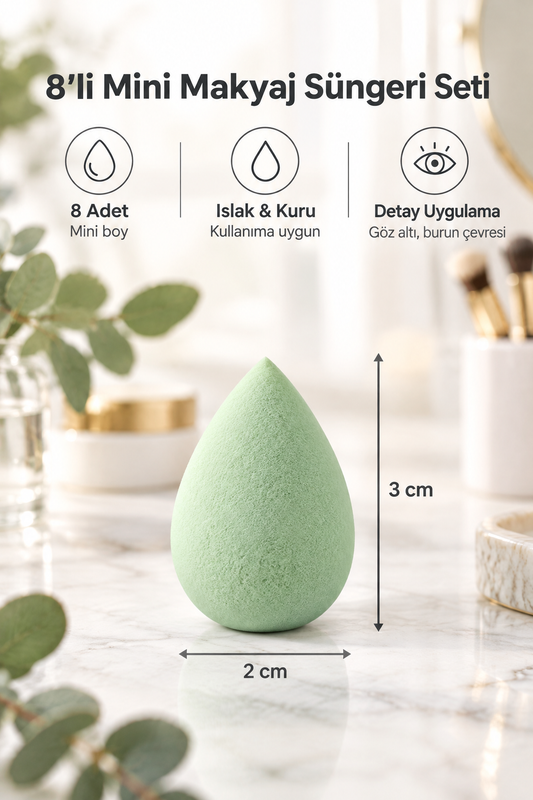 Mini Boy 8'li Yeşil Makyaj Süngeri Seti- 2 cm x 3 cm Makyaj Uygulama Süngeri