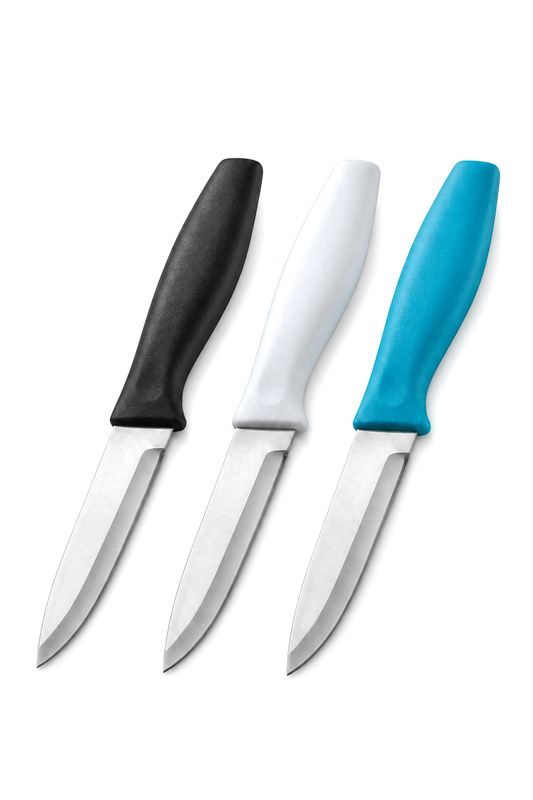 3'lü Renkli Soyma Bıçağı Seti (Siyah, Beyaz, Mavi) – 19 cm