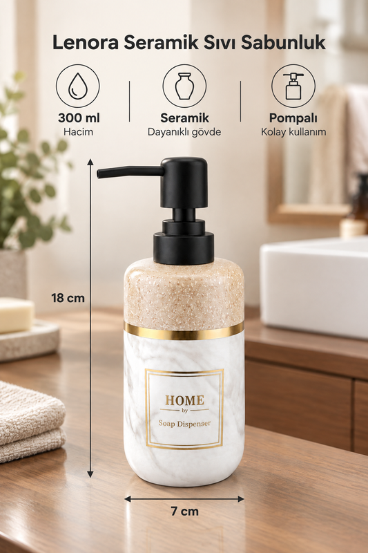 300 ml Seramik Lenora Sıvı Sabunluk, 7 cm çap, 18 cm yükseklik – 82-1