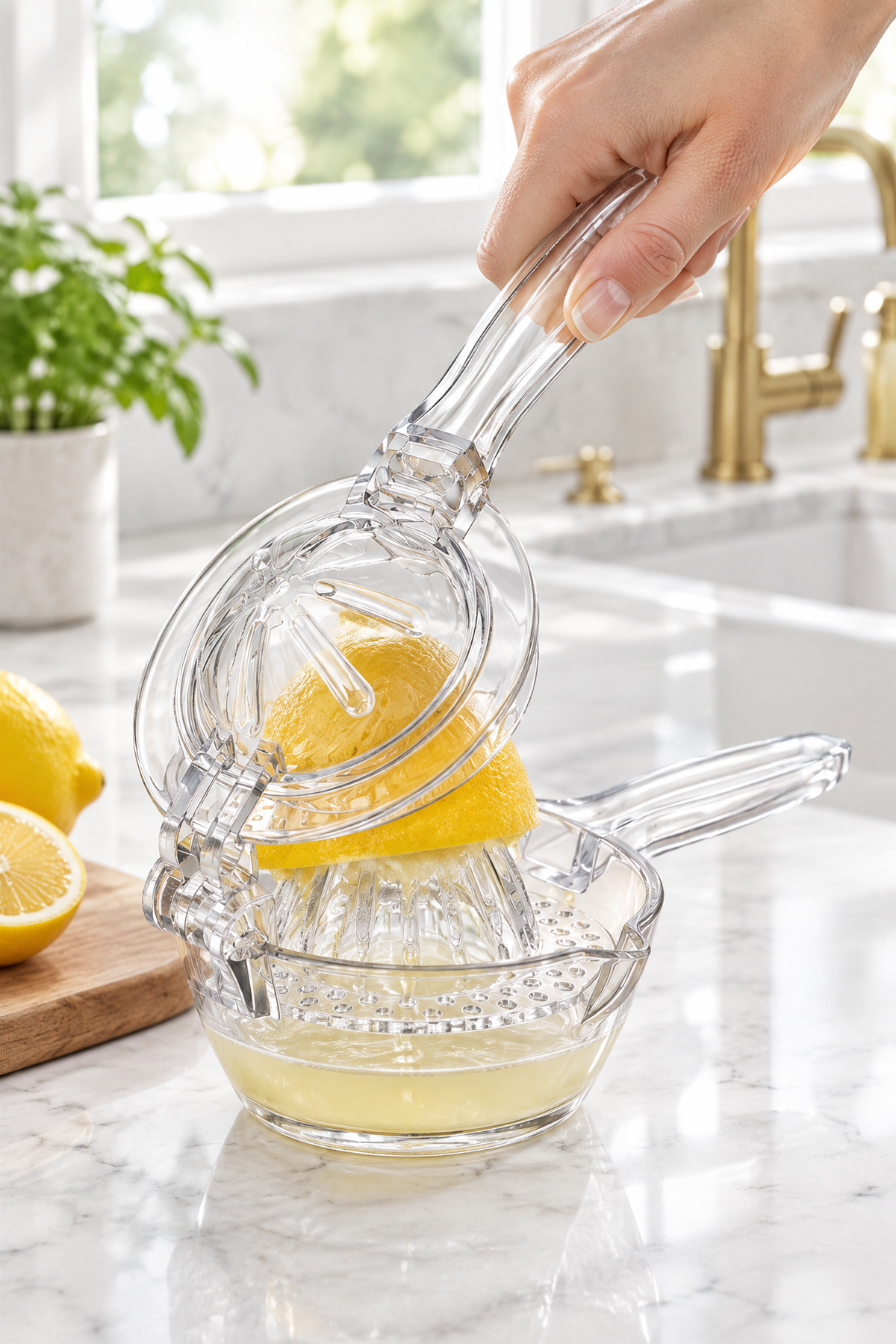 Akrilik Limon Sıkacağı Manuel Narenciye Presi Çekirdek Ayırıcılı Kırılmaya Dayanıklı Plastik Şeffaf