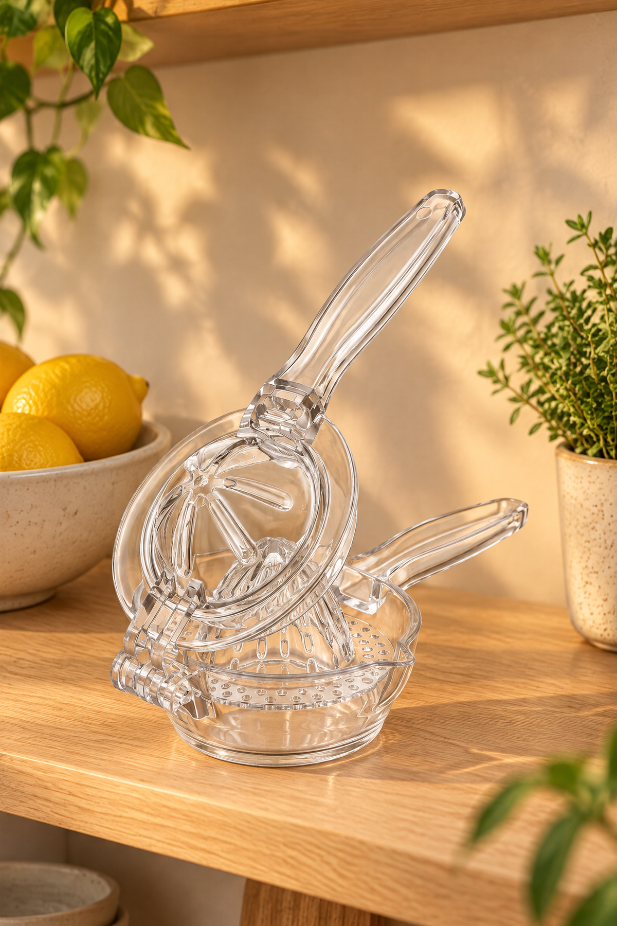 Akrilik Limon Sıkacağı Manuel Narenciye Presi Çekirdek Ayırıcılı Kırılmaya Dayanıklı Plastik Şeffaf