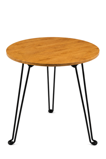 Bambu Katlanabilir Sehpa, 42 cm Çap, 47 cm Yükseklik, Metal 3 Ayaklı