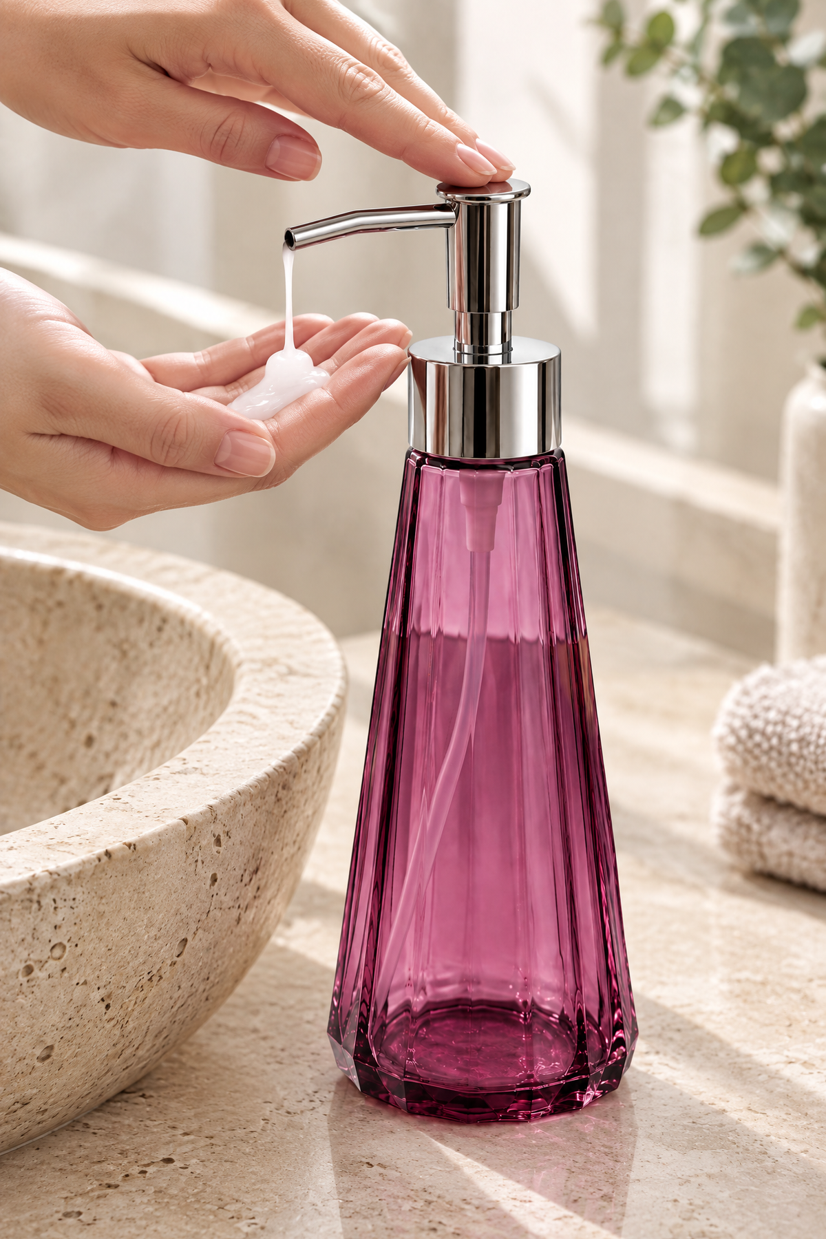 Eyfel Cam Sıvı Sabunluk 250 ml, 7,5x22 cm – Pembe
