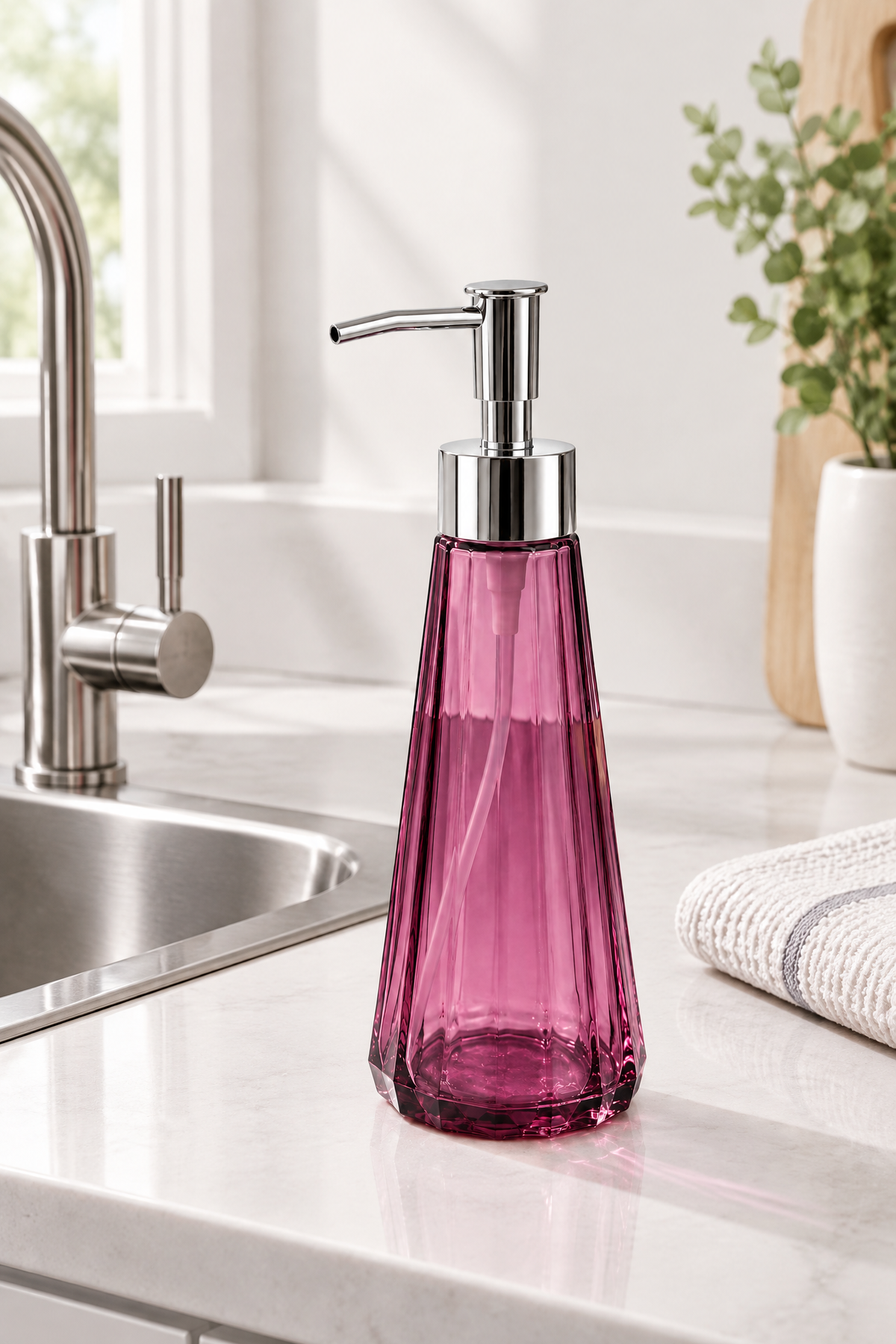 Eyfel Cam Sıvı Sabunluk 250 ml, 7,5x22 cm – Pembe