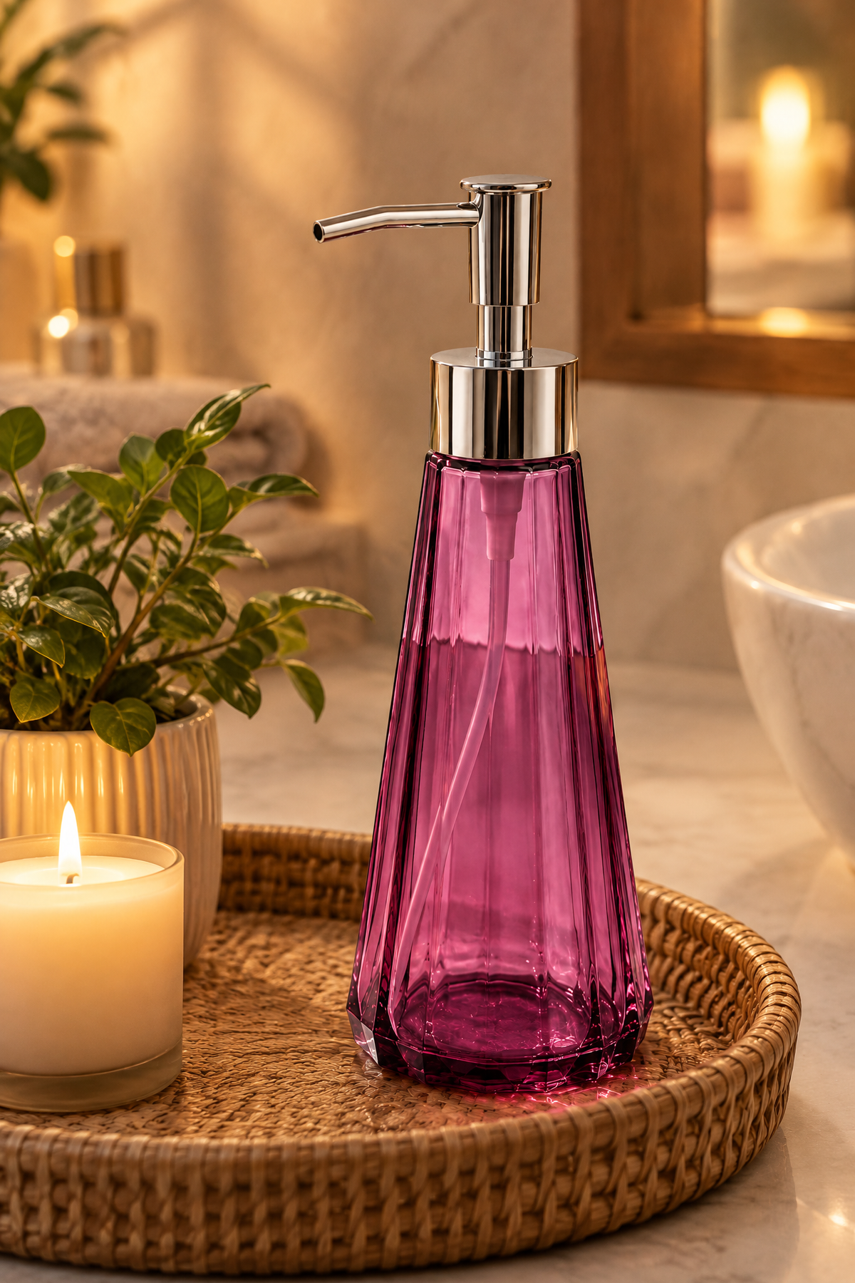 Eyfel Cam Sıvı Sabunluk 250 ml, 7,5x22 cm – Pembe