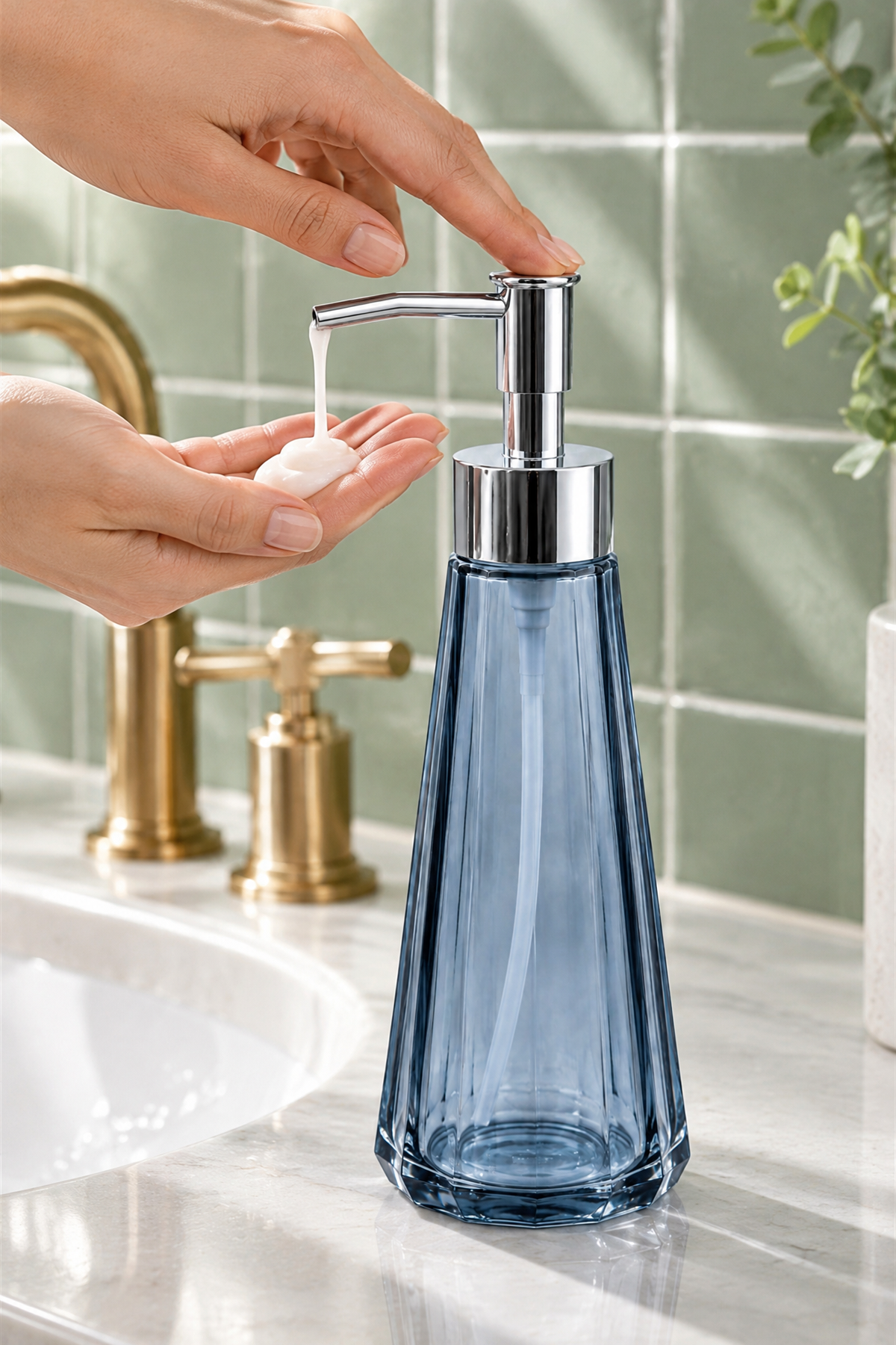 Eyfel Cam Sıvı Sabunluk 250 ml, 7,5x22 cm – Mavi