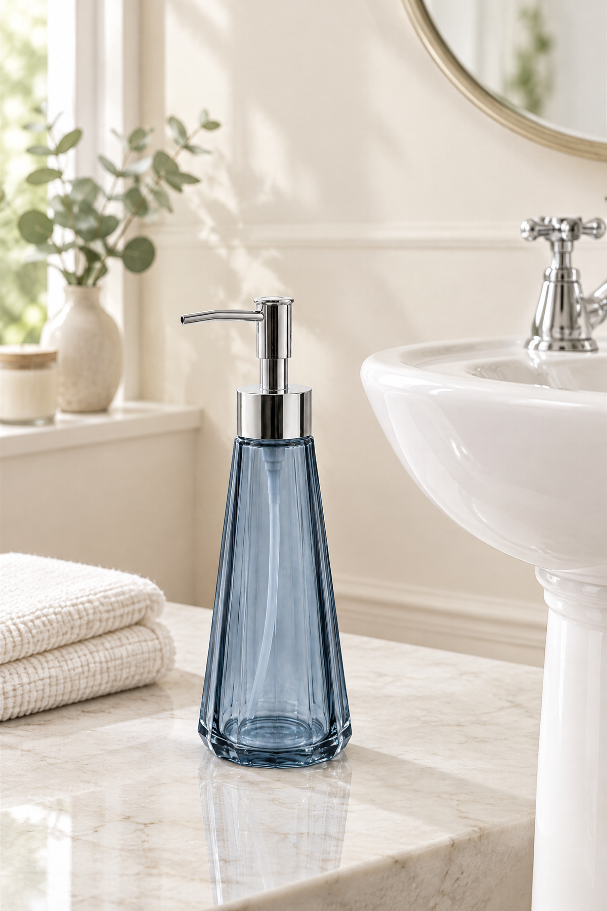 Eyfel Cam Sıvı Sabunluk 250 ml, 7,5x22 cm – Mavi