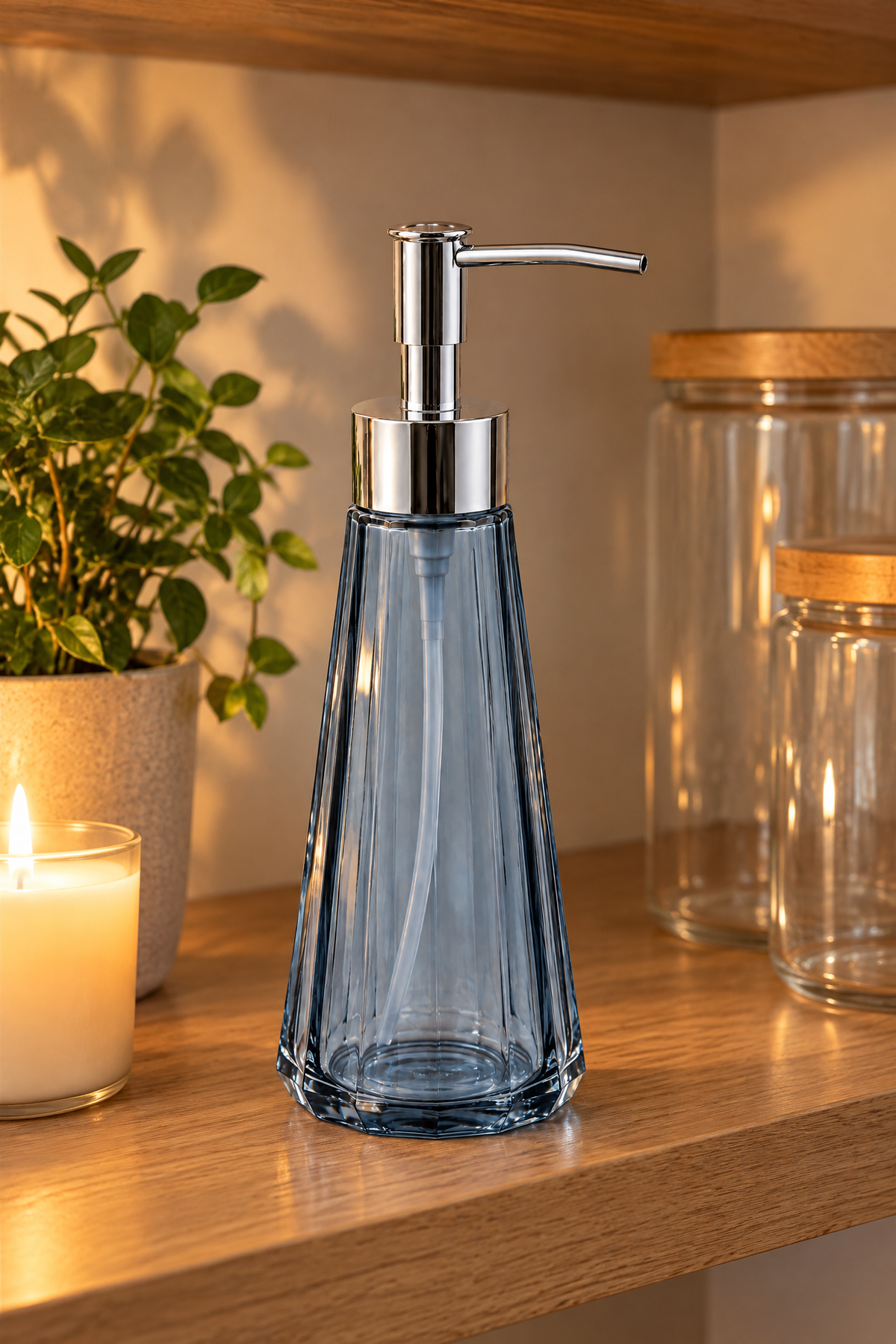 Eyfel Cam Sıvı Sabunluk 250 ml, 7,5x22 cm – Mavi