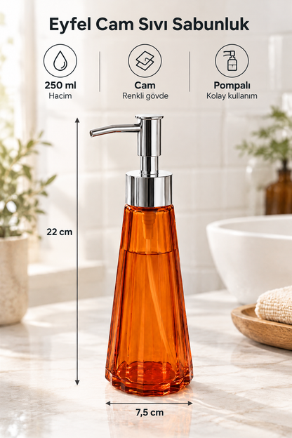 Eyfel Cam Sıvı Sabunluk 250 ml, 7,5x22 cm – Turuncu