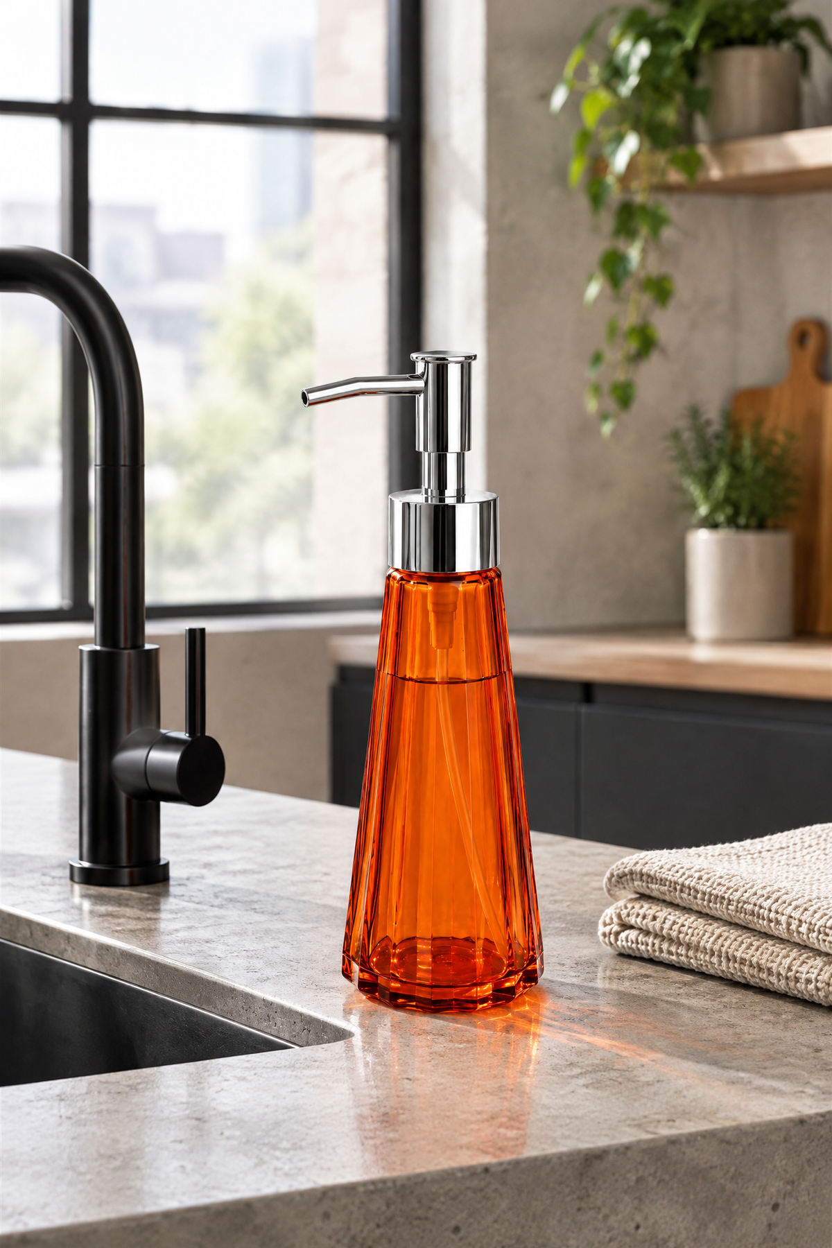 Eyfel Cam Sıvı Sabunluk 250 ml, 7,5x22 cm – Turuncu