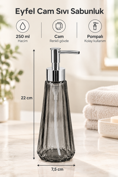 Eyfel Cam Sıvı Sabunluk 250 ml, 7,5x22 cm – Siyah