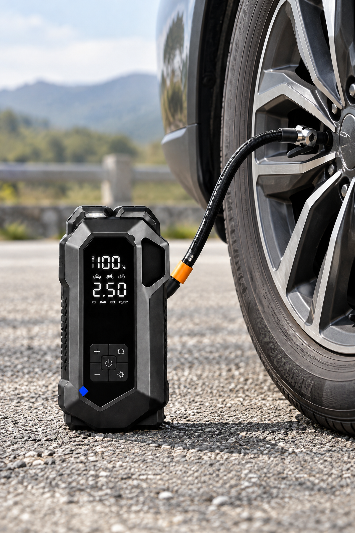 4'ü 1 Arada Akü Takviye Cihazı, 150 PSI Hava Kompresörü, Powerbank ve LED Fener