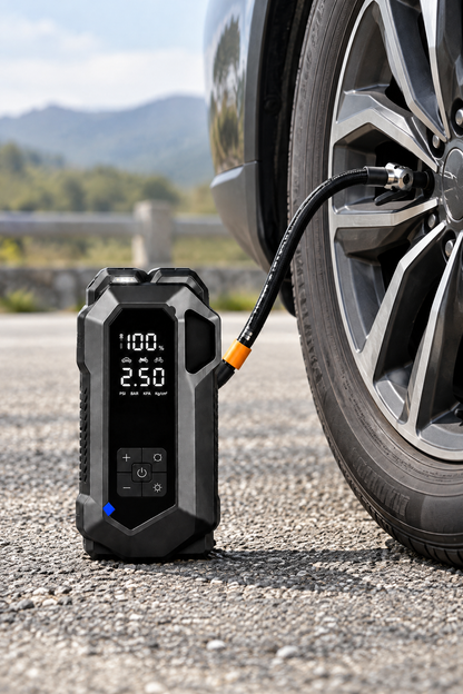 4'ü 1 Arada Akü Takviye Cihazı, 150 PSI Hava Kompresörü, Powerbank ve LED Fener