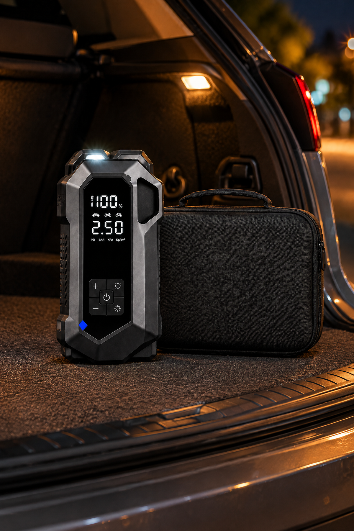 4'ü 1 Arada Akü Takviye Cihazı, 150 PSI Hava Kompresörü, Powerbank ve LED Fener
