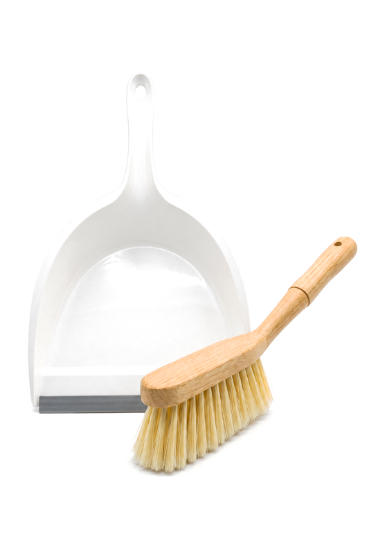 Faraş ve Bambu Saplı Süpürge Fırçası Seti, 2 Parça, Beyaz, 35 cm Kürek, 30 cm Fırça