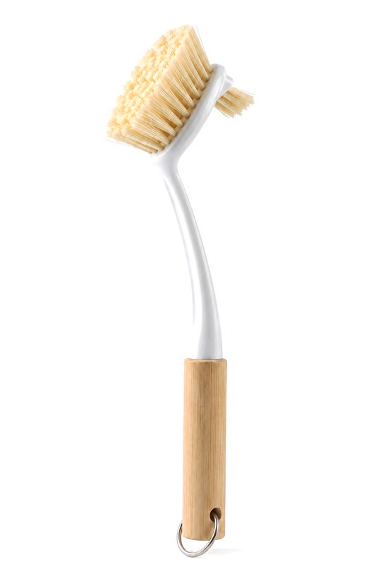 Bambu Saplı Uzun Kavisli Bulaşık ve Tencere Temizleme Fırçası, Askı Halkalı, 28 cm