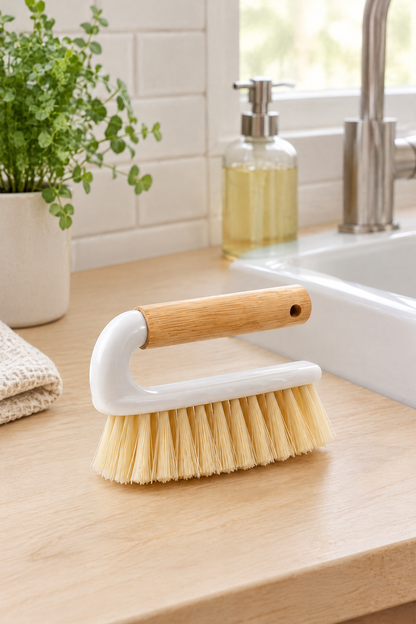 Bambu Saplı Kavramalı Çok Amaçlı Ovma ve Temizlik Fırçası, Kompakt Boy, 14 cm