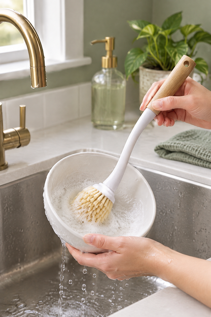 Bambu Saplı Yuvarlak Başlı Bulaşık ve Tencere Temizleme Fırçası, Askı Delikli, 24 cm