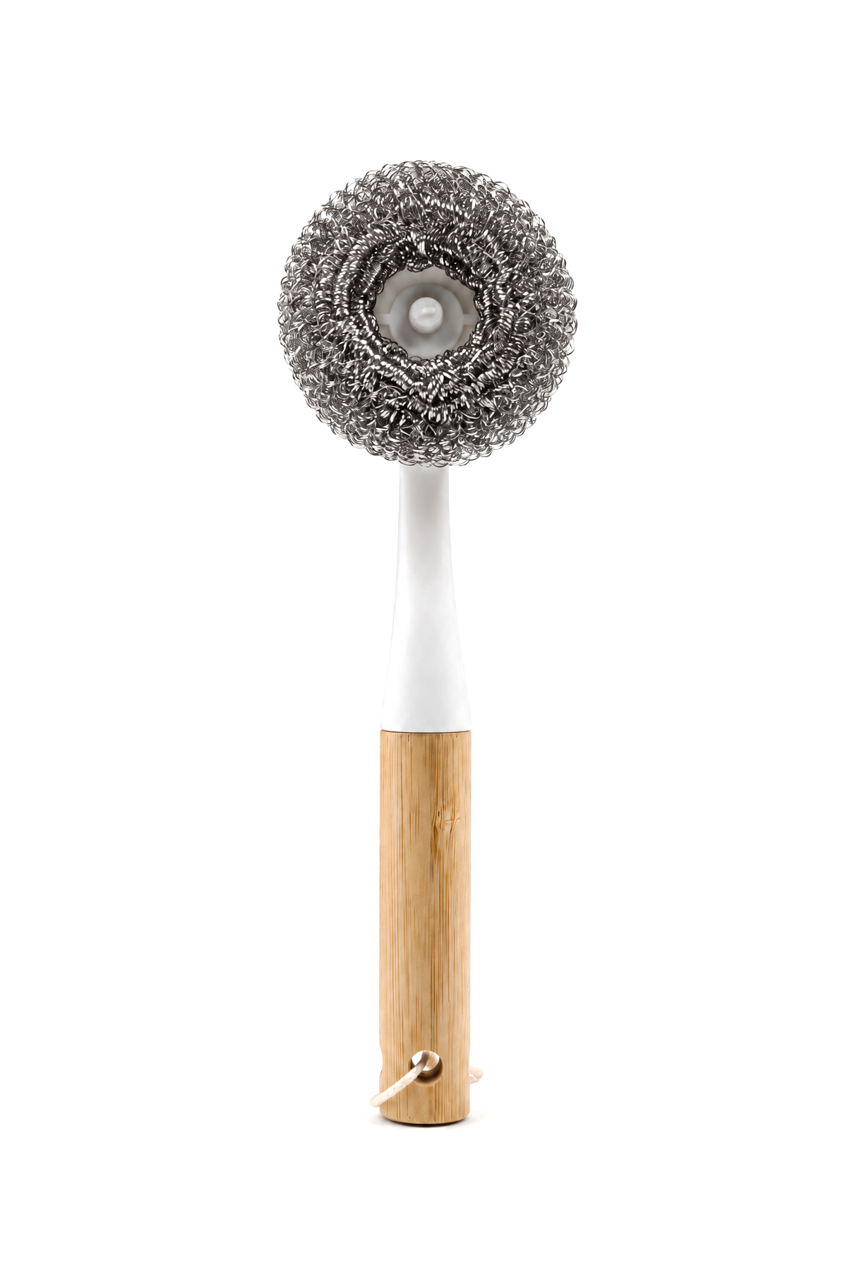 Bambu Saplı Çelik Telli Ovma Fırçası, Saplı Bulaşık Teli, 24 cm
