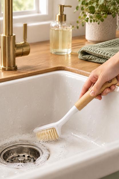 Bambu Saplı Kompakt Bulaşık ve Lavabo Temizleme Fırçası, Kısa Sap, 22 cm