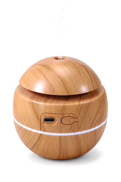 Küre Aroma Difüzörü Hava Nemlendirici USB Şarjlı Ahşap Görünümlü 10 cm – Bambu