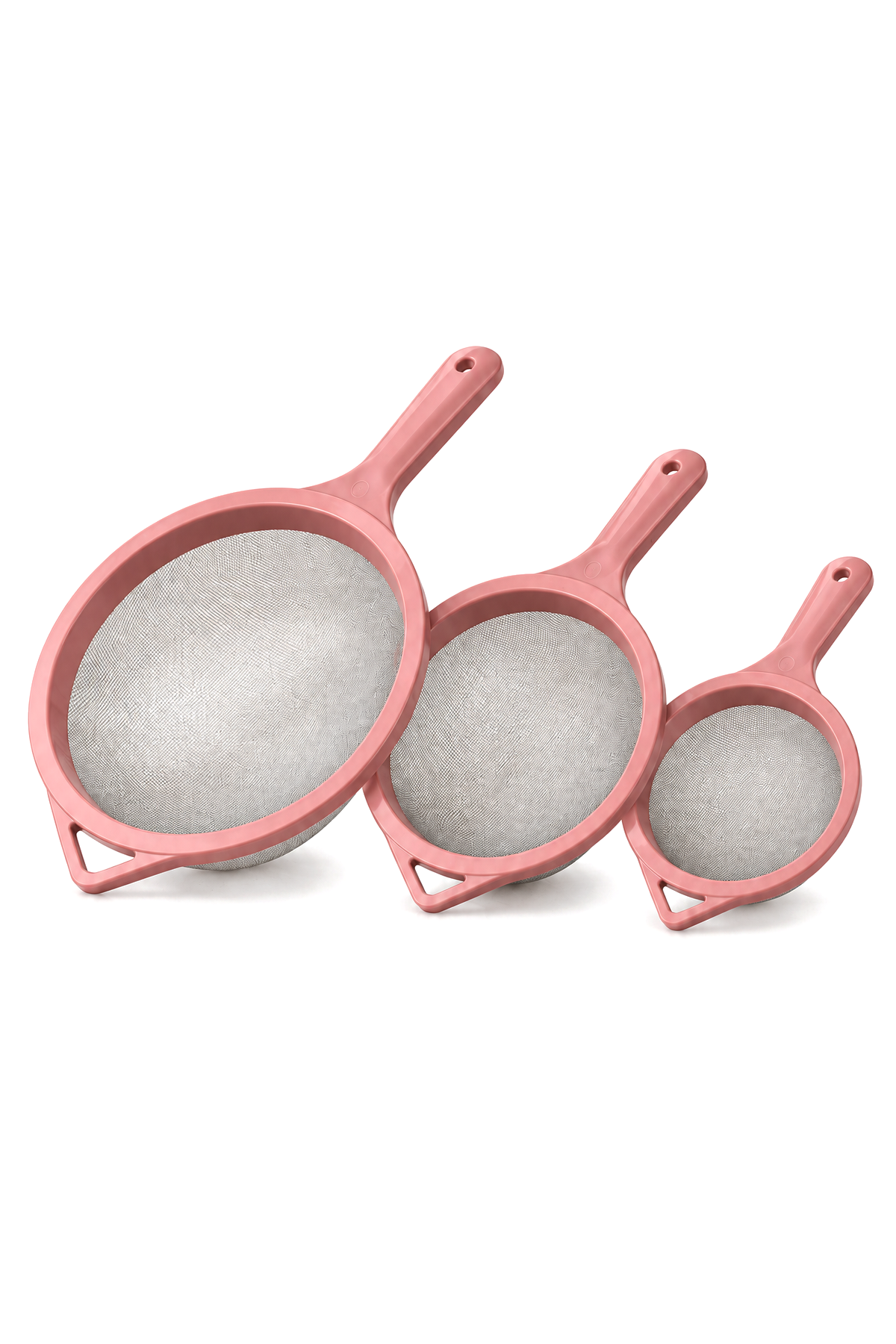 3’lü Paslanmaz Çelik Tel Süzgeç Seti 12-17-22 cm Pembe Mutfak Süzgeci
