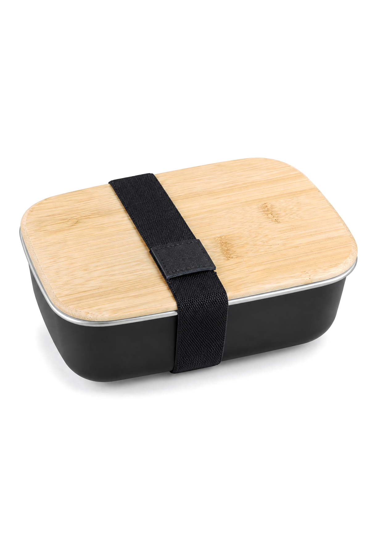 Bambu Kapaklı Paslanmaz Çelik Beslenme Kutusu,17 x 11 x 6,5 cm – Siyah