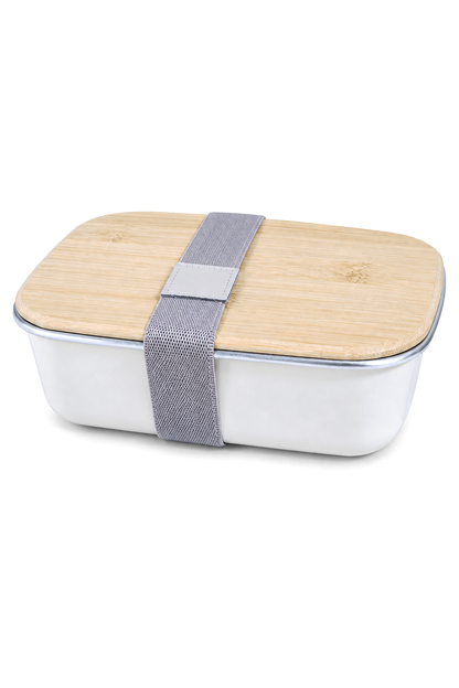 Bambu Kapaklı Paslanmaz Çelik Beslenme Kutusu,17 x 11 x 6,5 cm – Beyaz