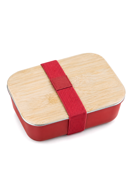 Bambu Kapaklı Paslanmaz Çelik Beslenme Kutusu,17 x 11 x 6,5 cm – Kırmızı