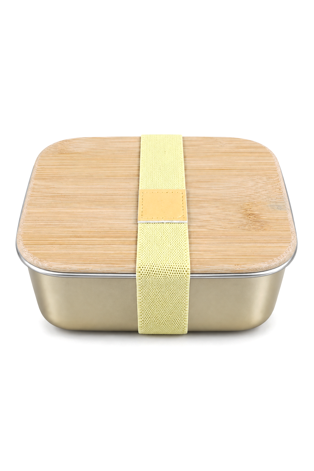 Bambu Kapaklı Paslanmaz Çelik Beslenme Kutusu,17 x 11 x 6,5 cm – Altın