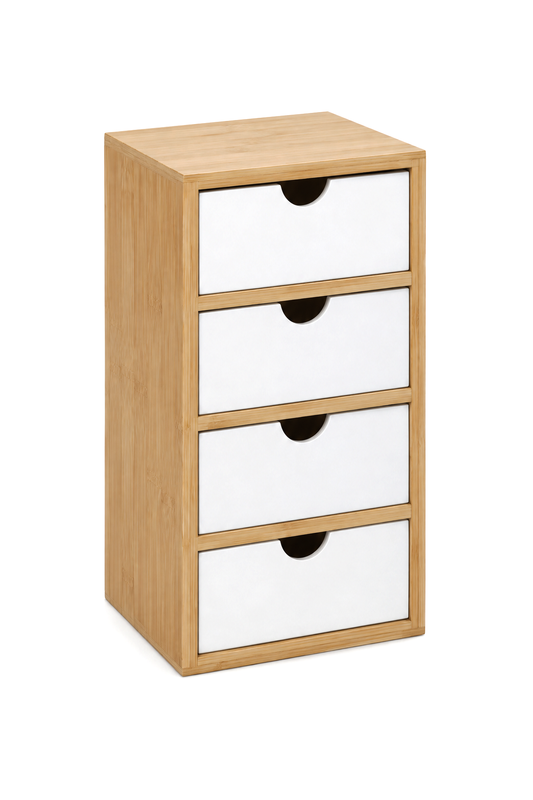 Bambu 4 Çekmeceli Masaüstü Organizer, Makyaj ve Takı Düzenleyici, 10 x 9 x 20 cm