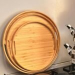 Bambu Yuvarlak Tepsi 3'lü Set, 30 cm, 35 cm ve 38 cm Çaplarında 3 Adet Bambu Tepsi, Tutamaçlı