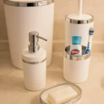 Banyo Seti 5'li, Yuvarlak, Akrilik-Çöp Kovası, WC Fırçalık, Sıvı Sabunluk, Diş Fırçalık, El Sabunluk