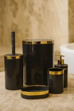 Banyo Seti 5'li, Akrilik - Çöp Kovası, WC Fırçalık, Sıvı Sabunluk, Diş Fırçalık, El Sabunluk - Gold Renk Detay - Görsel 25