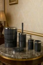 Banyo Seti 5'li, Yuvarlak, Akrilik-Çöp Kovası, WC Fırçalık, Sıvı Sabunluk, Diş Fırçalık, El Sabunluk - Görsel 2